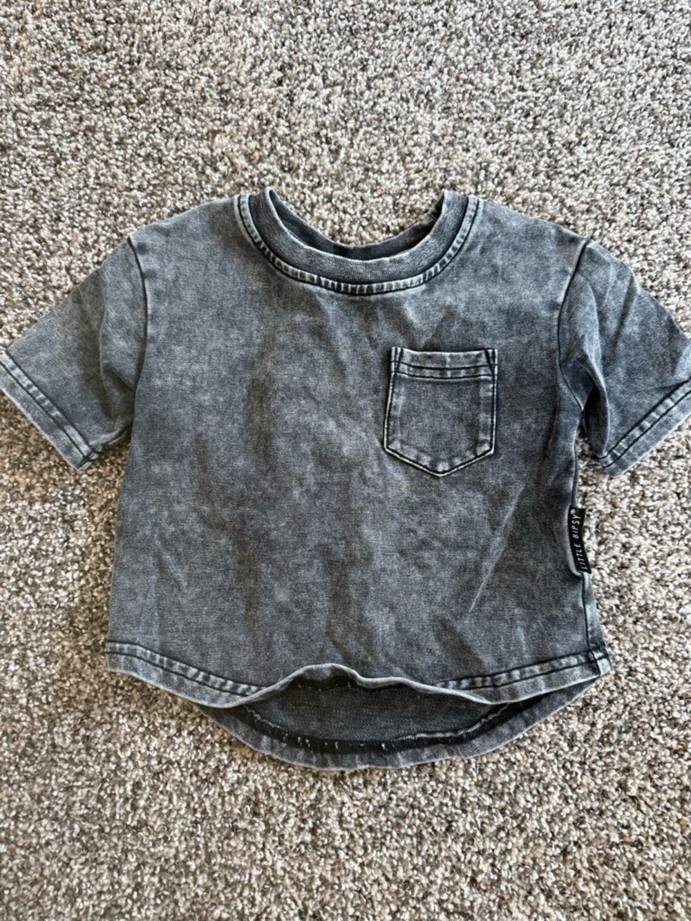 NWOT Little Bipsy Baby Acid Washed Gray Pocket Tee 0-3 Months